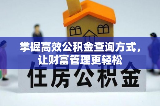 武昌掌握高效公积金查询方式，让财富管理更轻松